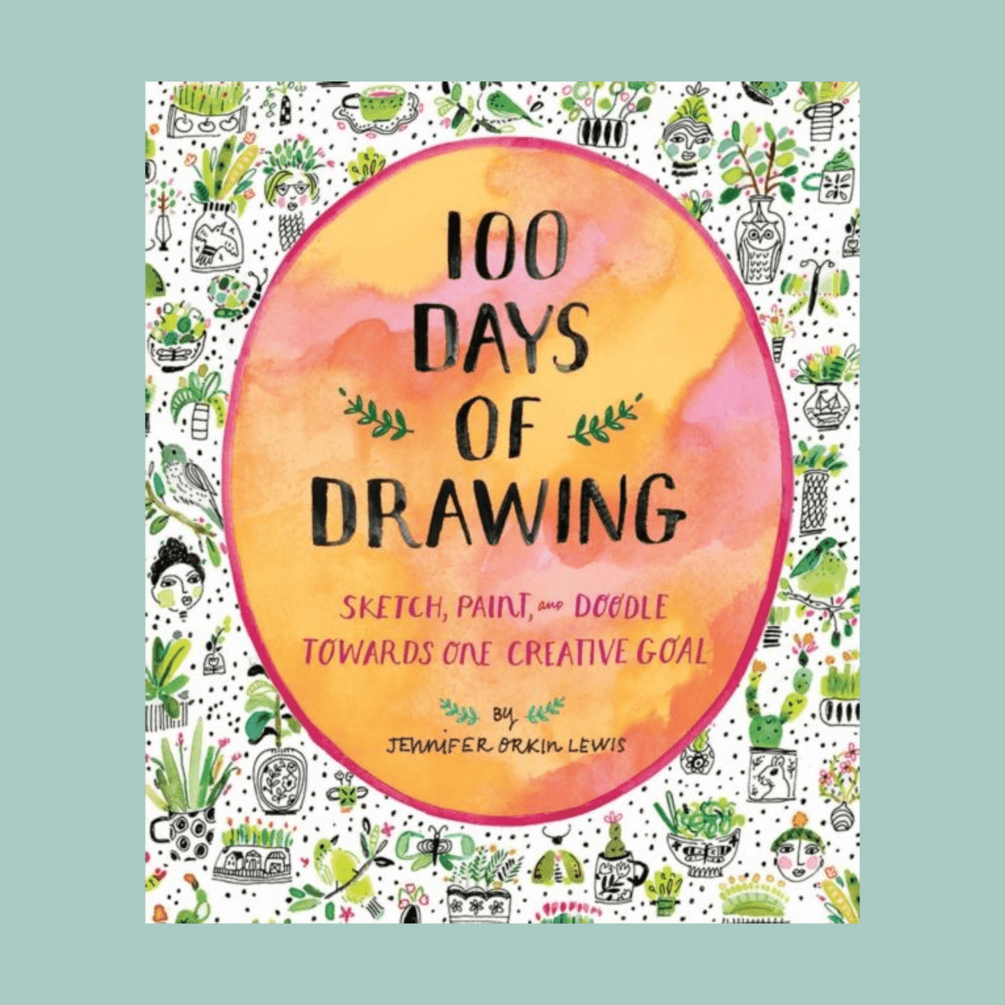Book cover of '100 Days of Drawing' with colorful design and text.