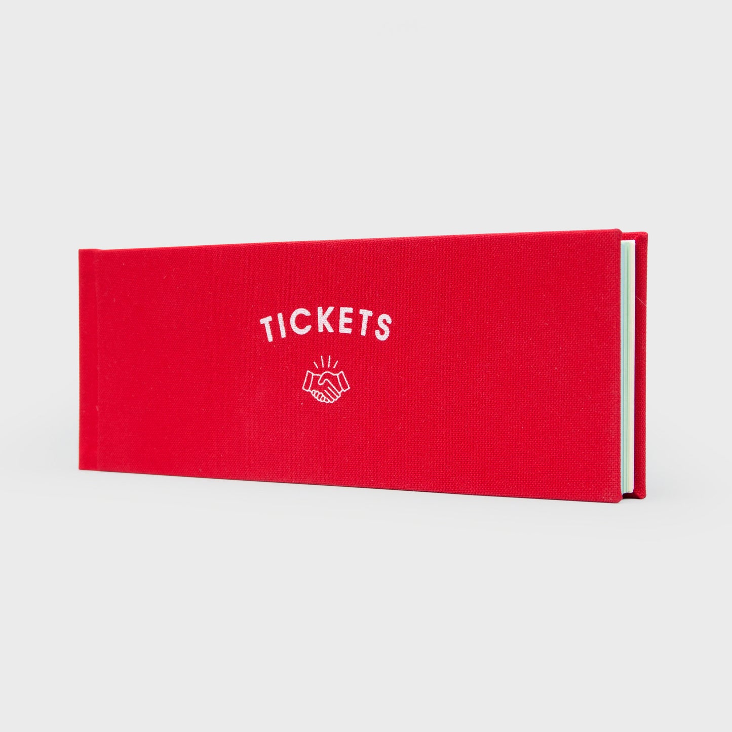 Red rectangular booklet with 'TICKETS' text on a white background.