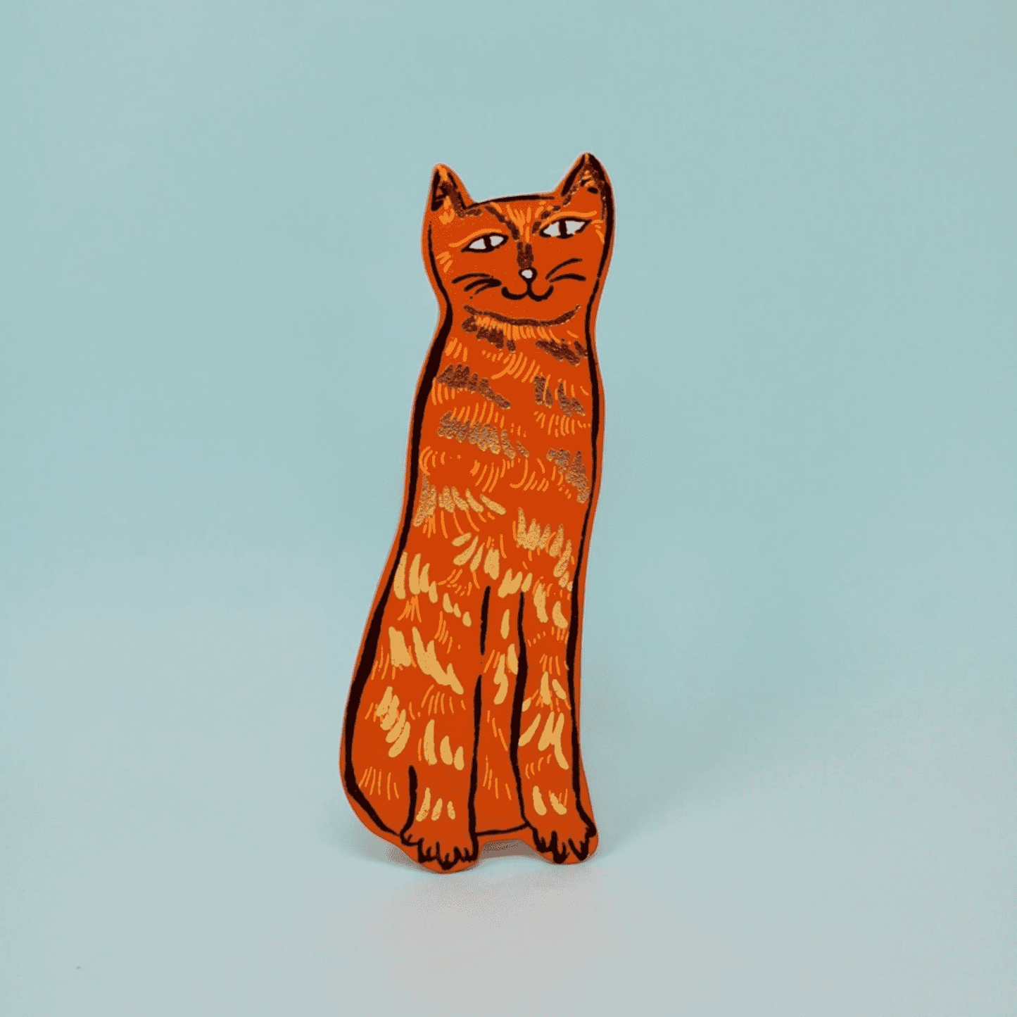Cat Leather Bookmark - Orange