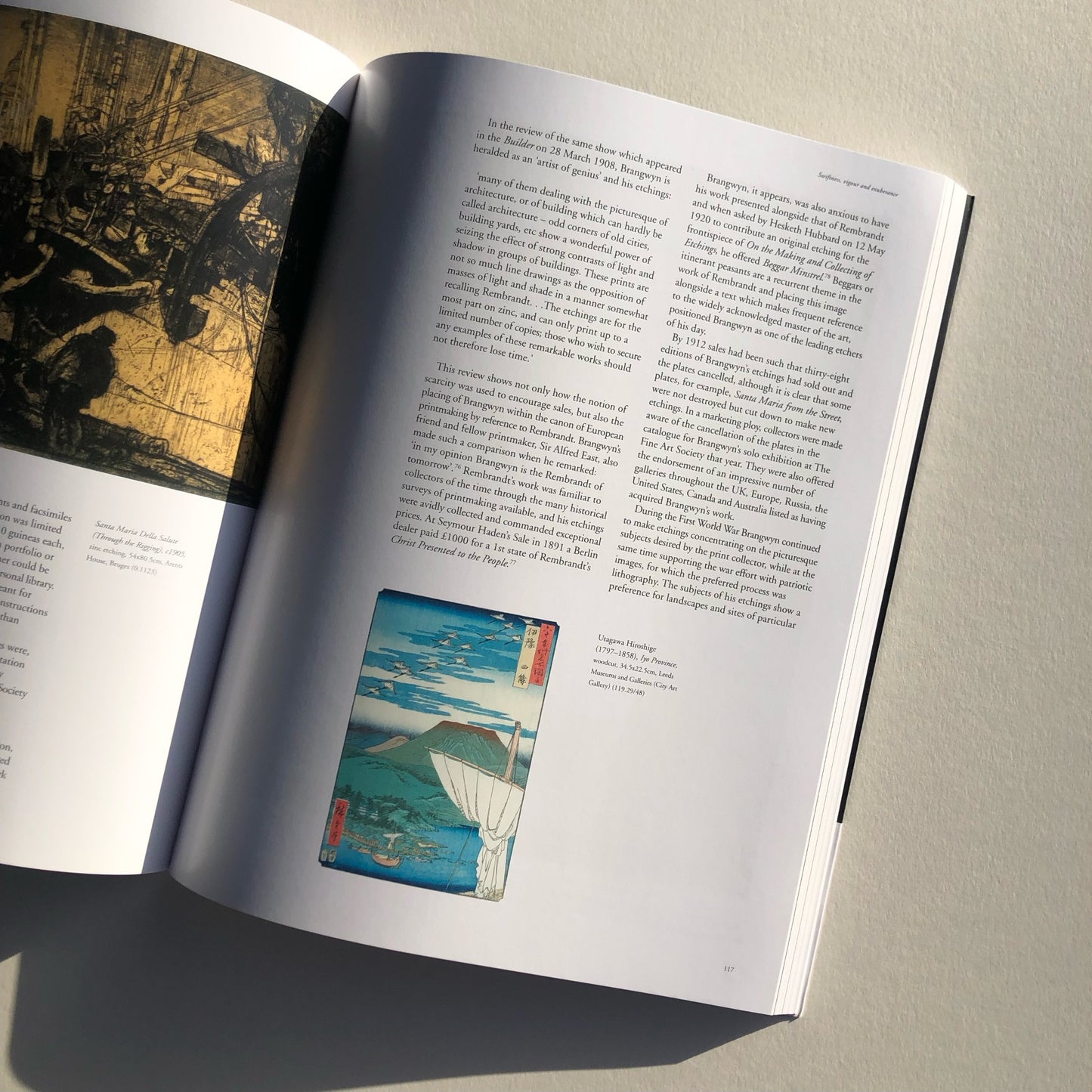 page insert of the exhibition catalogue of Frank Brangwyn from Leeds Art Gallery 2006. Featuring a Japanese woodcut on the bottom half of the page
