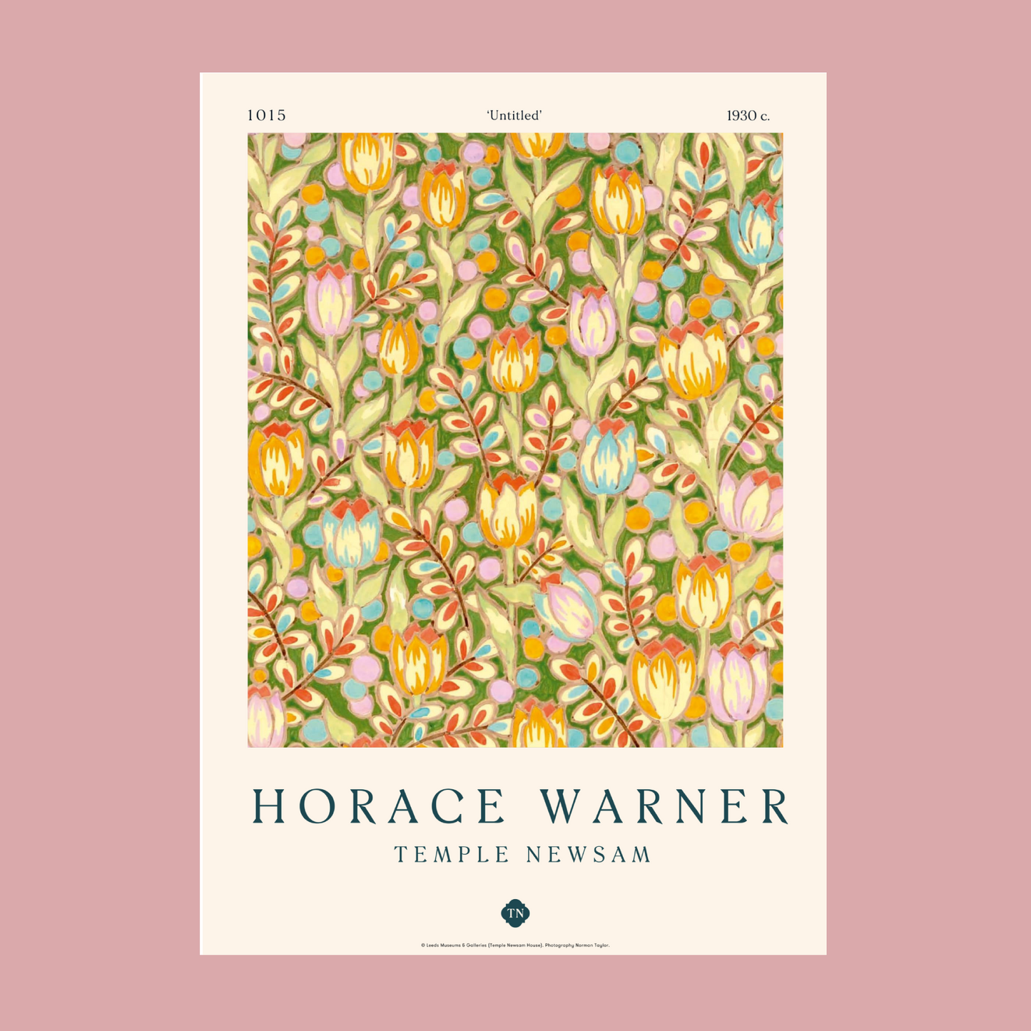 Floral patterned book cover with 'Horace Warner Temple Newsam' text on a pink background