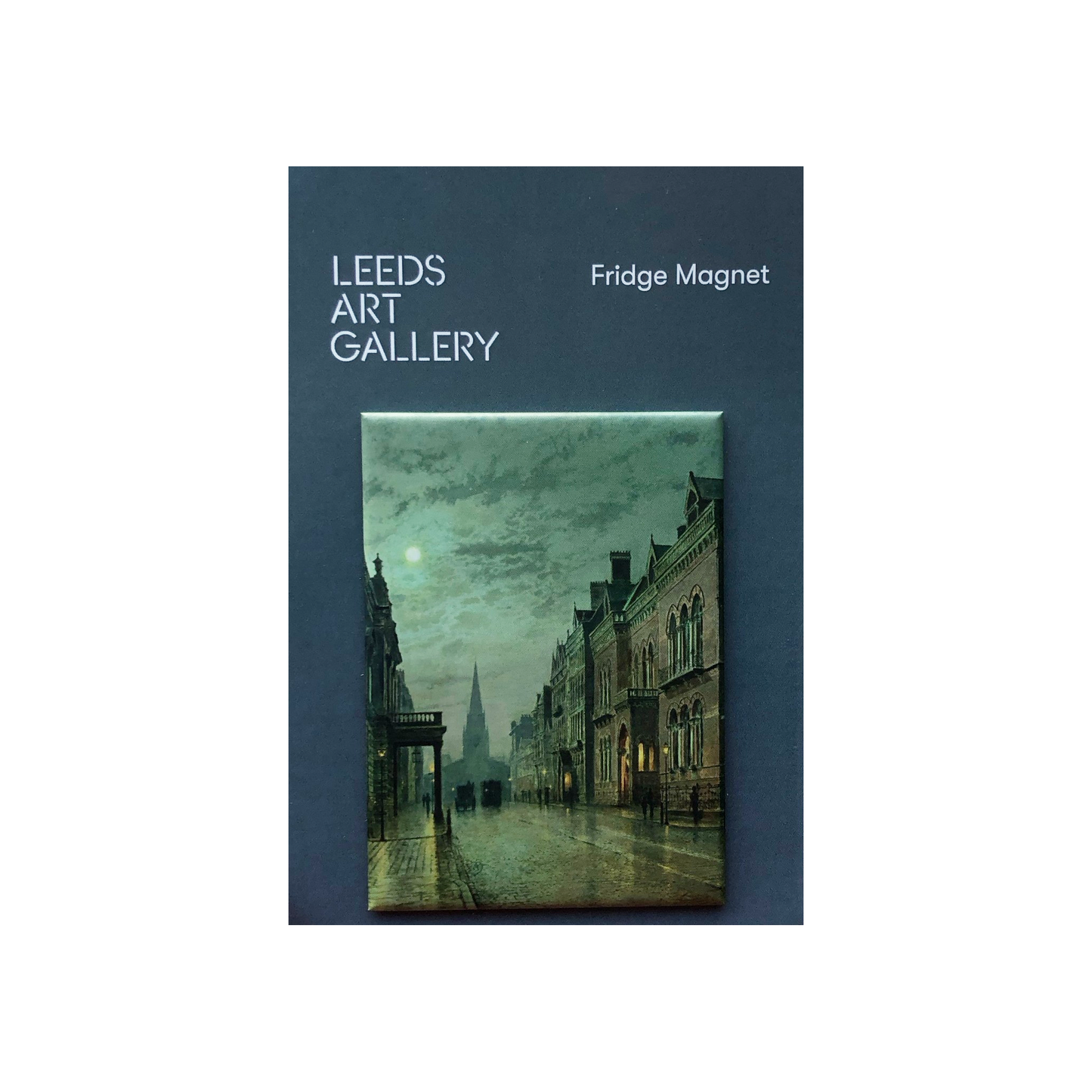 Leeds Art Gallery fridge magnet of Park Row by John Atkinson Grimshaw with packaging on a white background