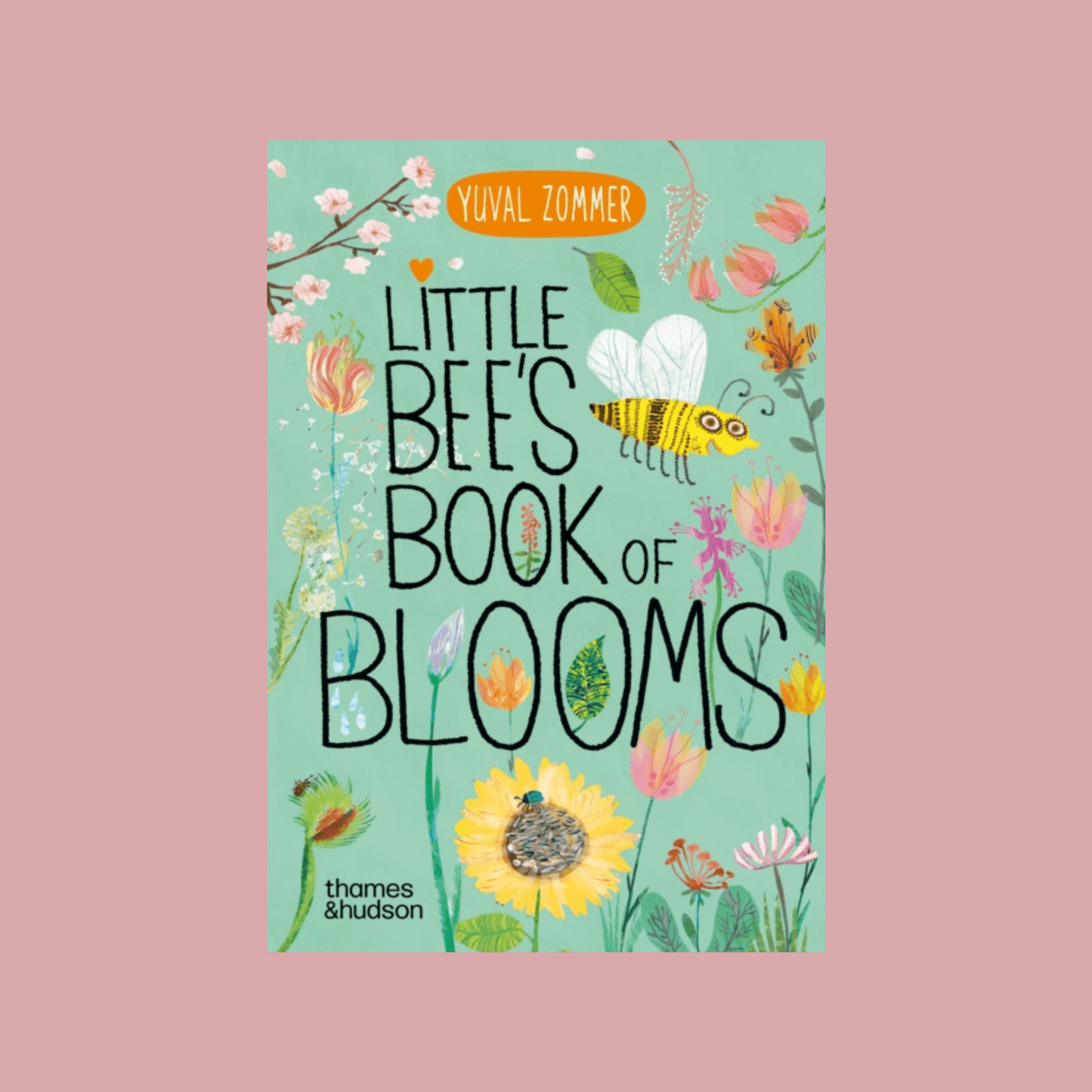 Book cover of 'Little Bee's Book of Blooms' with illustrations of bees and flowers on a light green background.