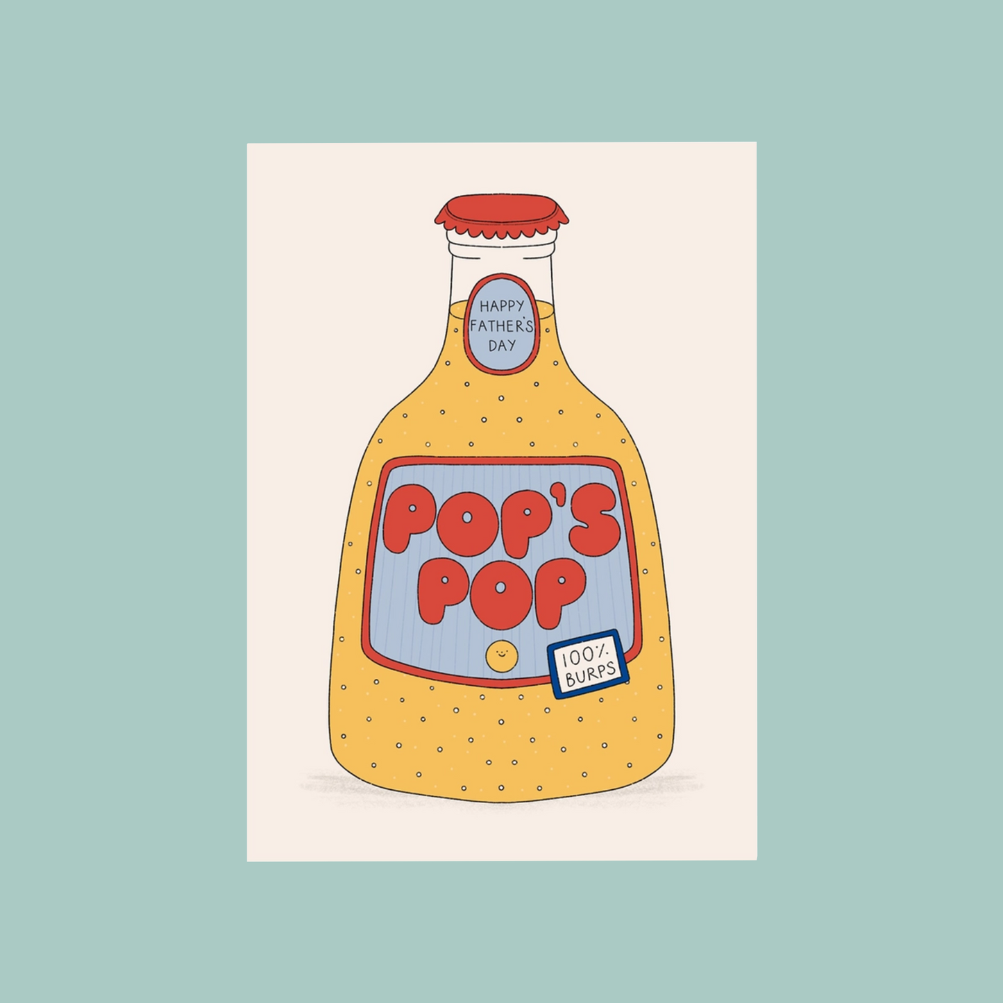 Illustration of a drink bottle with 'Pop's Pop' text on a light blue background.