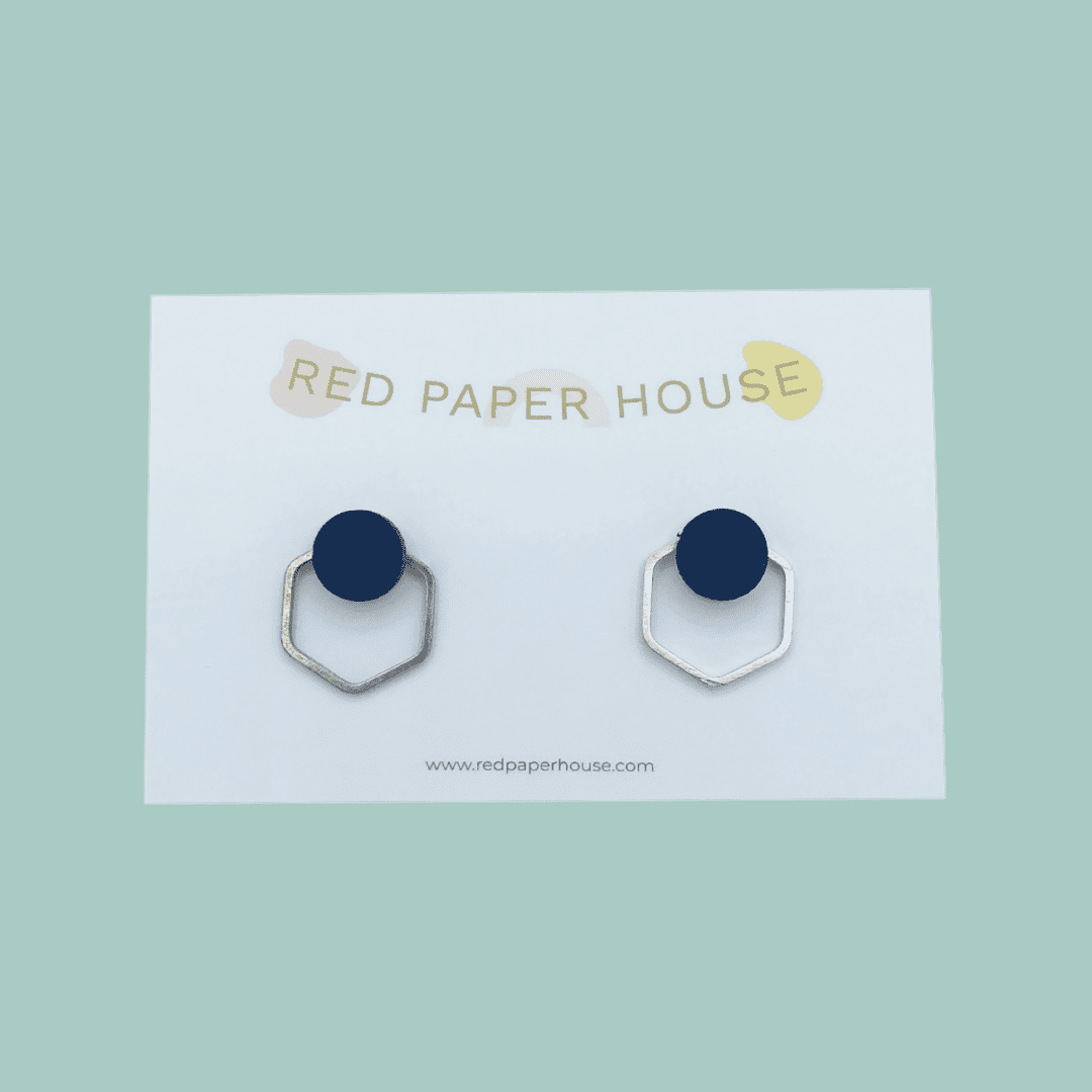 Hexa Stud Earrings - Navy and Silver