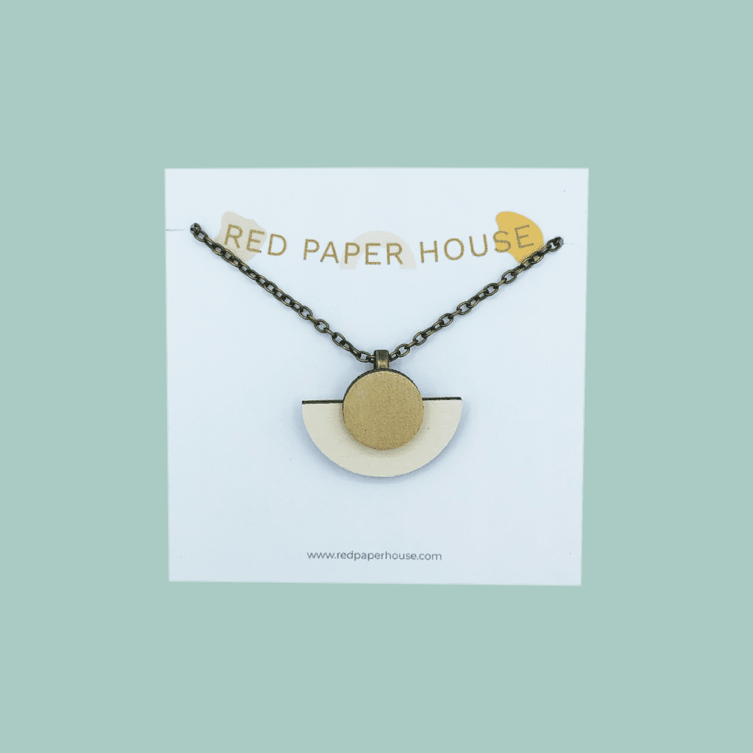 Wooden Circle and Semi Circle Necklace