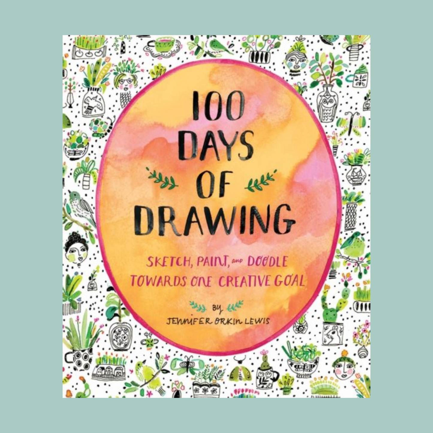 Book cover of '100 Days of Drawing' with colorful design and text.