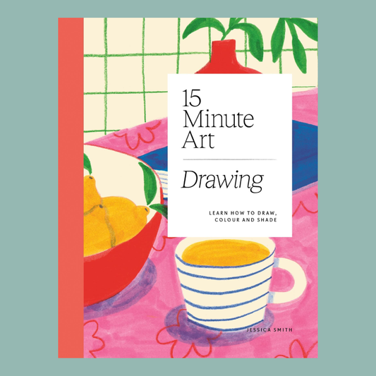 Book cover of '15 Minute Art Drawing' with colorful illustrations and text.