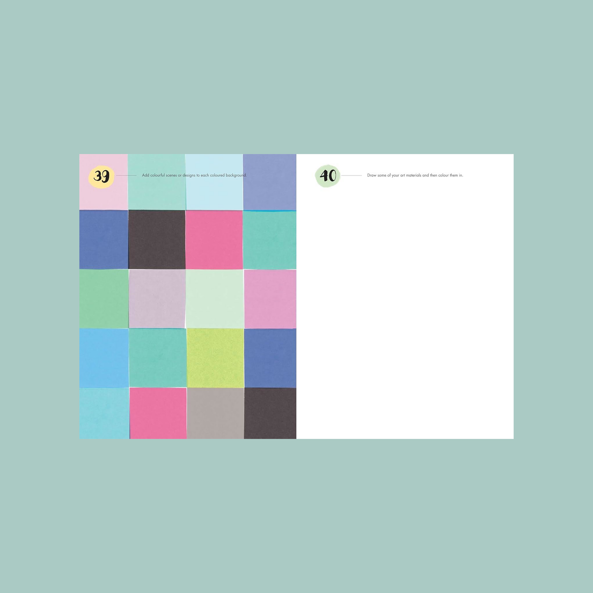 Pages of '365 Days of Art In Colour' with collaged squares