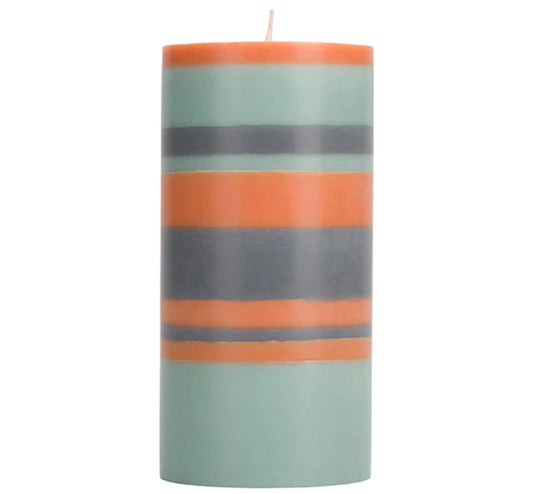 15cm Tall Striped Candle Gunmetal, Opaline & Marigold