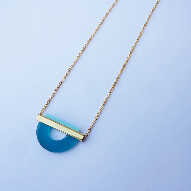 Drop Curve Necklace Teal & Pale Blue