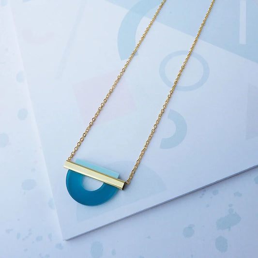 Drop Curve Necklace Teal & Pale Blue