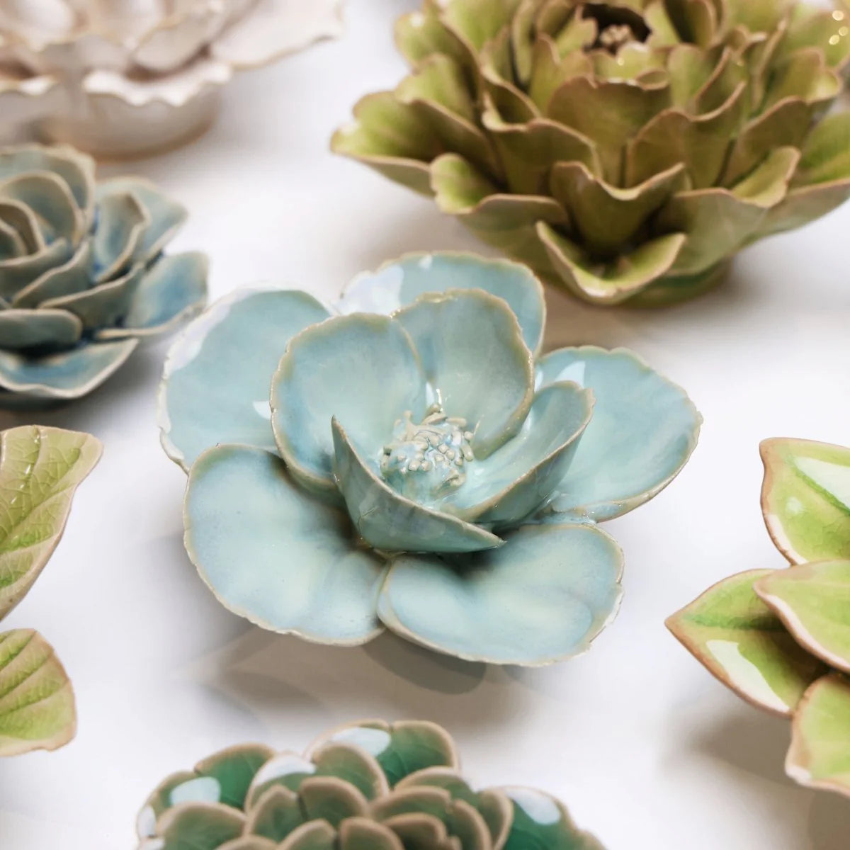 English Garden Ceramic Flower Teal Poppy