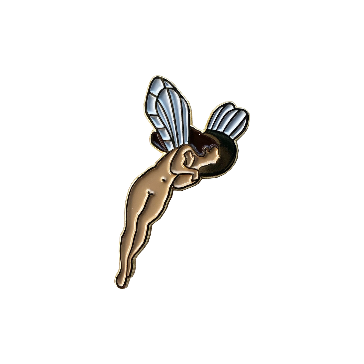 pin badge of Iris by John Atkinson Grimshaw on a white background