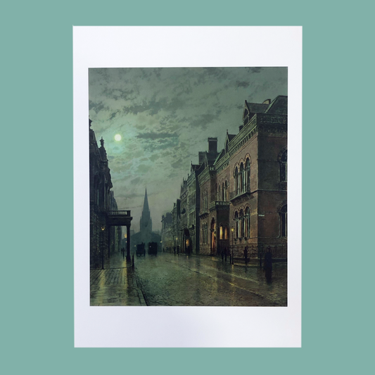 Park Row by John Atkinson Grimshaw A3 print on a blue background.