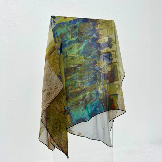 Colorful scarf with photo of men on a white background