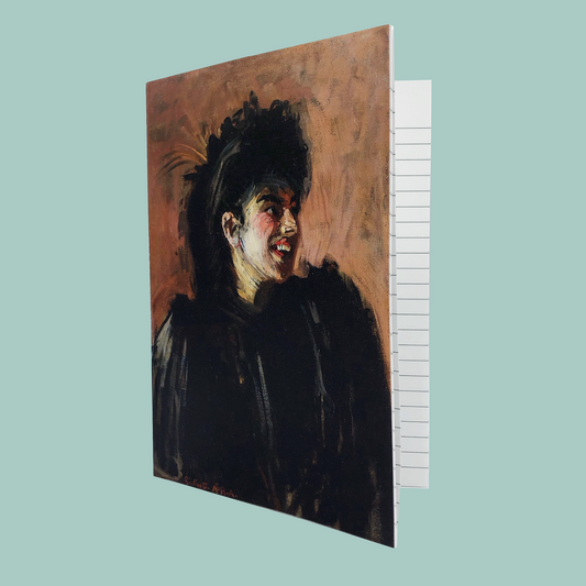 Notebook featuring the painting 'Blackbird of Paradise', on a teal background.