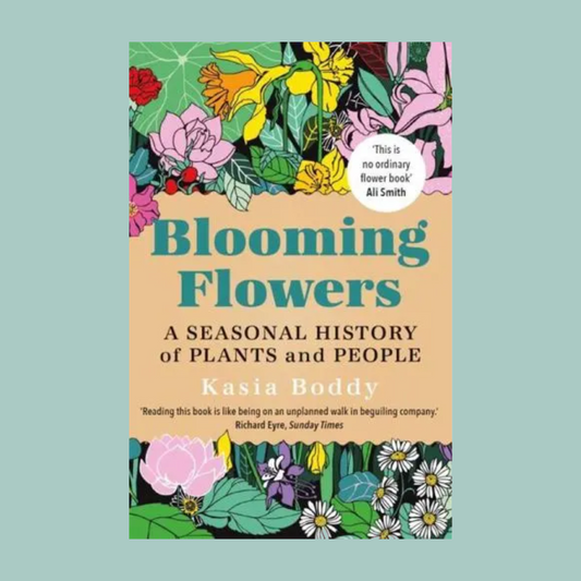 Book cover of 'Blooming Flowers' with colorful floral design on a light blue background
