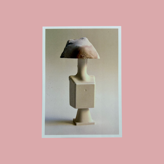 Postcard of an organic shaped scultpure. 