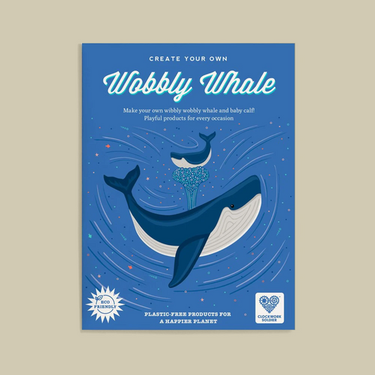 Packaging for 'Create Your Own Wobbly Whale' product on a beige background