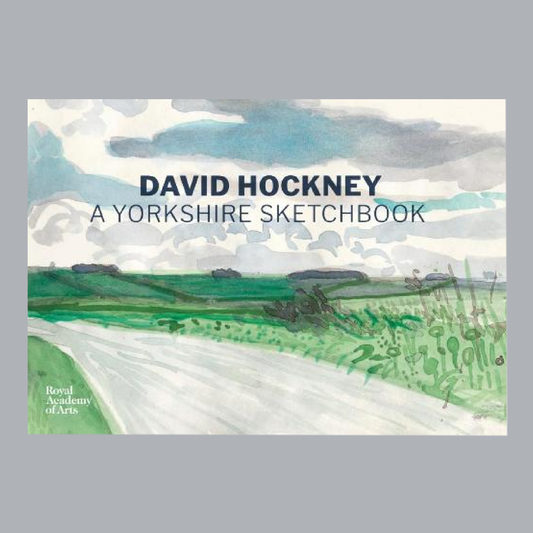 Book cover of 'A Yorkshire Sketchbook' by David Hockney with a landscape illustration.