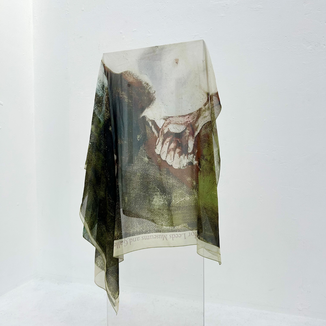 Scarf with a printed design on a white background