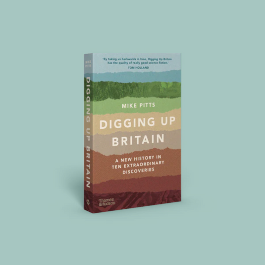 Book titled 'Digging Up Britain' by Mike Pitts on a light blue background