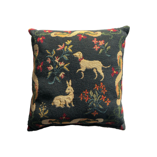 Medieval tapestry on a mini cushion on a white background