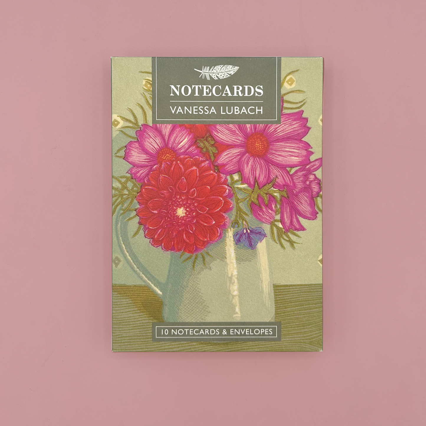 Notecard set with floral design on a pink background