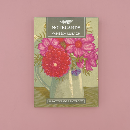 Notecard set with floral design on a pink background