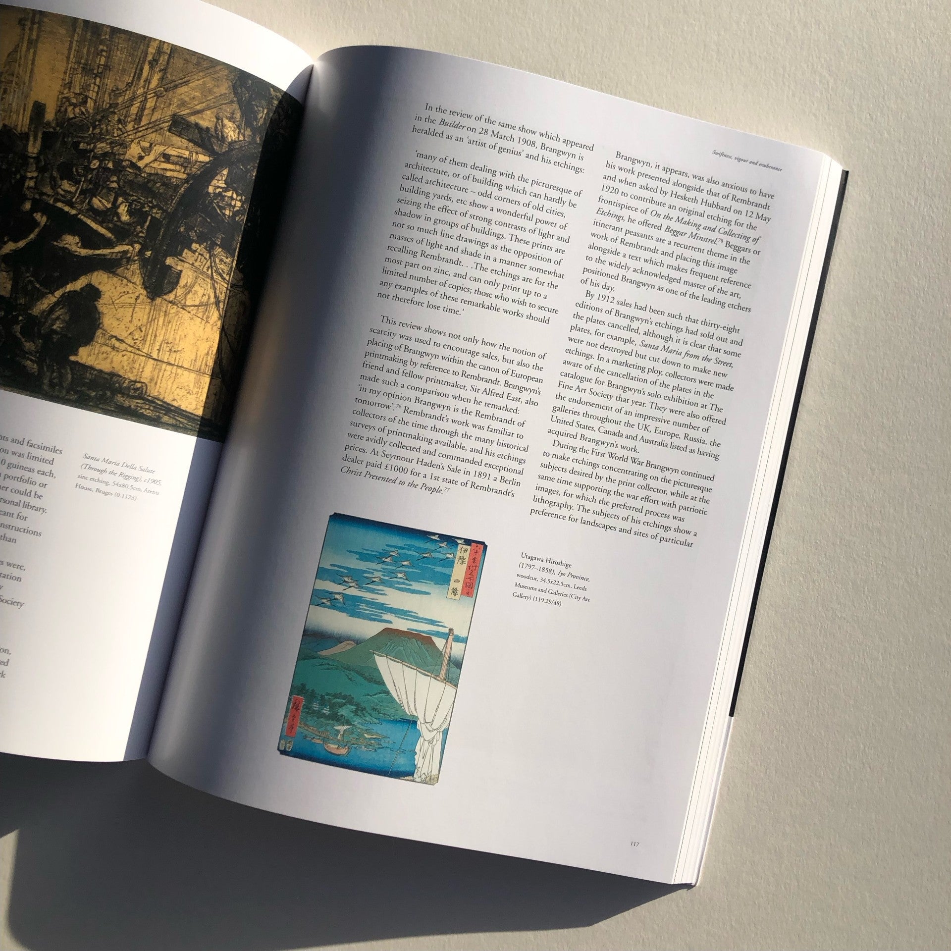 page insert of the exhibition catalogue of Frank Brangwyn from Leeds Art Gallery 2006. Featuring a Japanese woodcut on the bottom half of the page