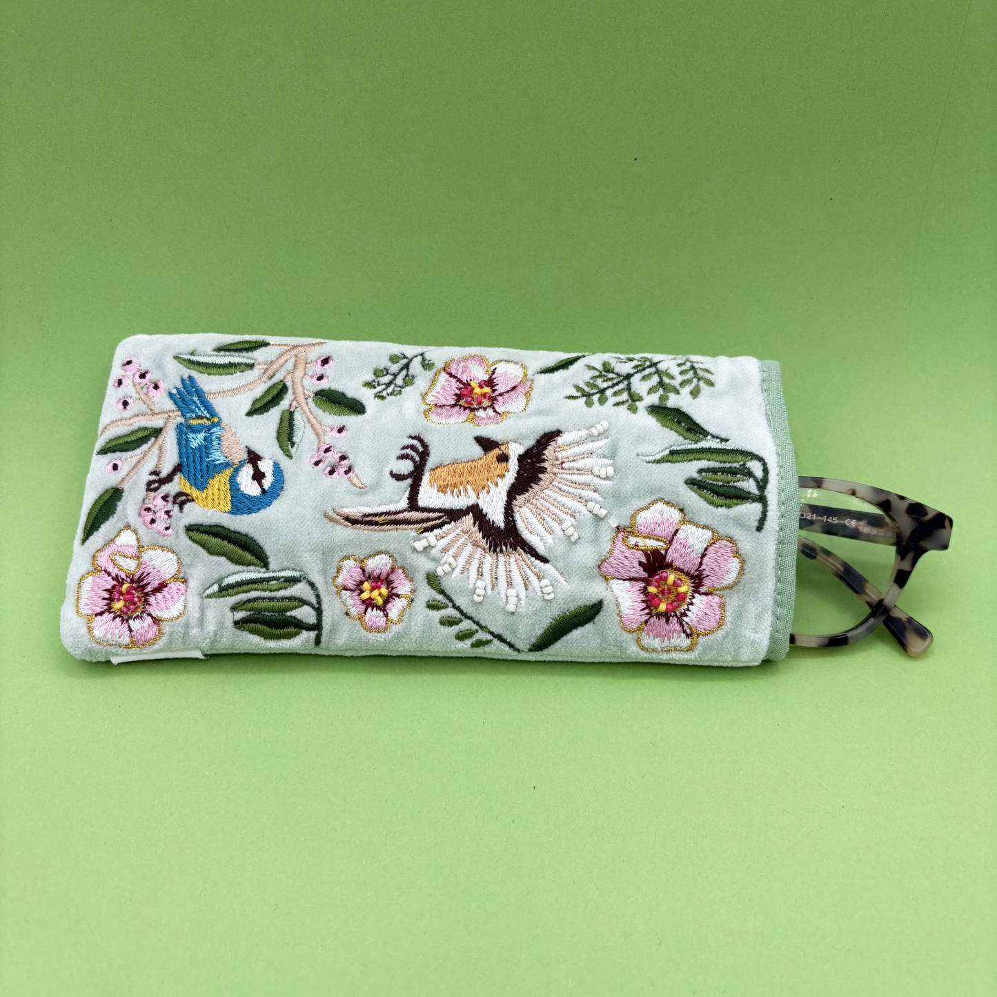 Floral Velvet Embroidered Glasses Case
