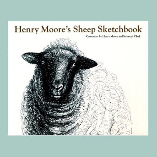 Book cover of 'Henry Moore's Sheep Sketchbook' with a black and white illustration of a sheep. The book is on a light blue background.