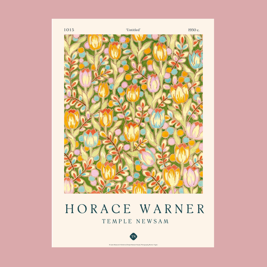 Floral patterned book cover with 'Horace Warner Temple Newsam' text on a pink background