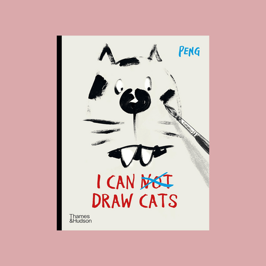 Book cover with a cat illustration and text on a pink background
