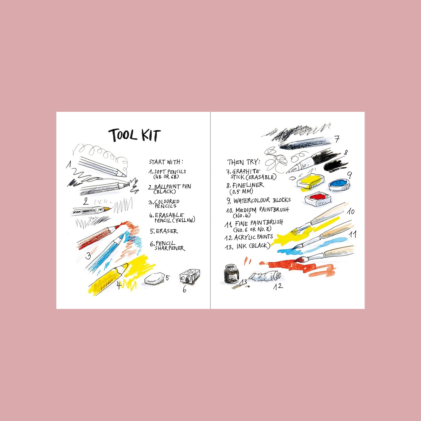 Illustrated tool kit guide on a pink background