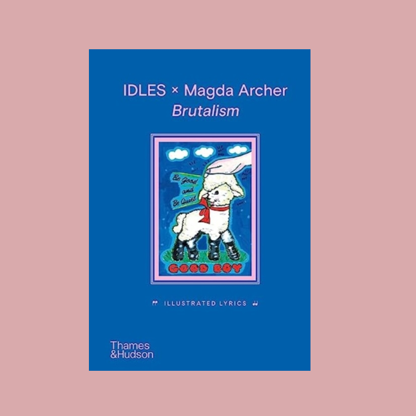 Book cover of 'Brutalism' by IDLES x Magda Archer with a blue background and illustration of a chef sheep.