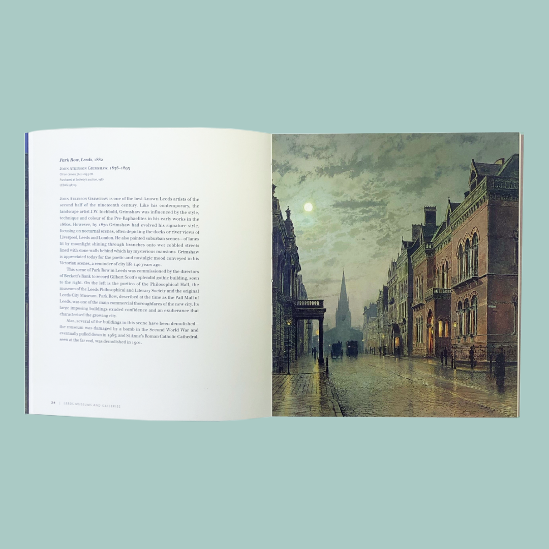 Inside spread of Director's Choice by Leeds Museums and Galleries featuring the artwork of Park Row by John Atkinson Grimshaw.