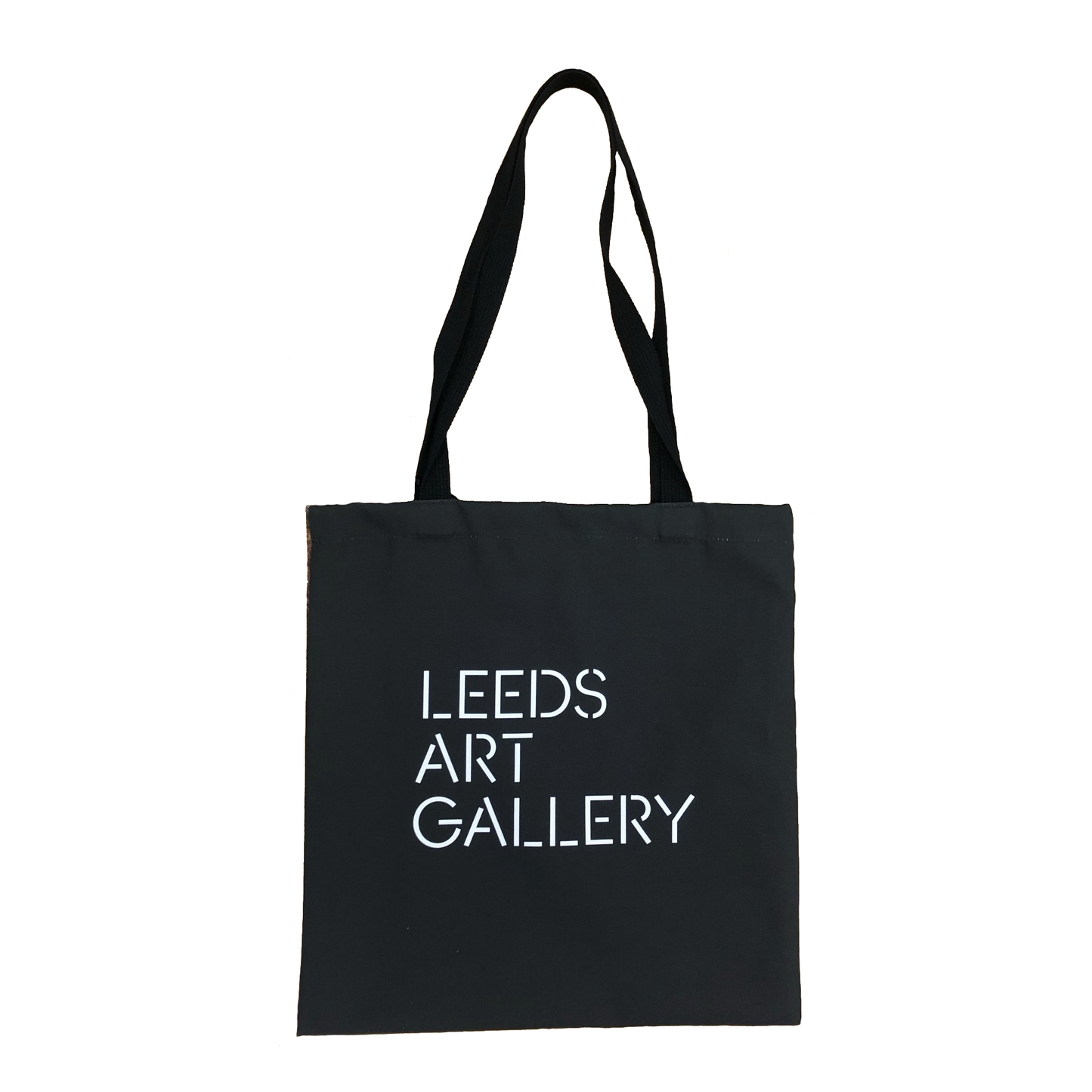 Black Leeds Art Gallery tote bag with White text