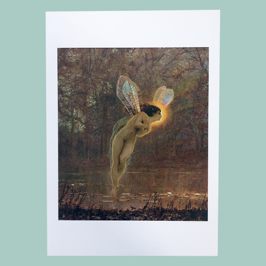 Iris by John Atkinson Grimshaw A3 print on a blue background.