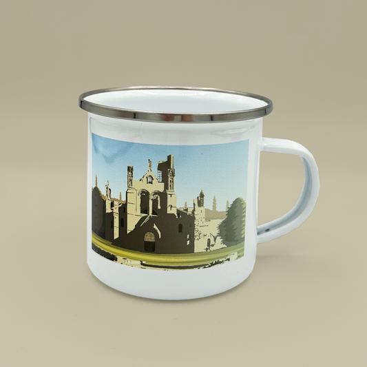 Mug with a design of the abbey on a beige background