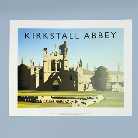 Print of Kirkstall Abbey with a blue sky background