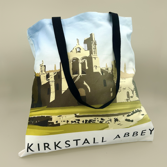 Tote bag with Kirkstall Abbey design on a beige background