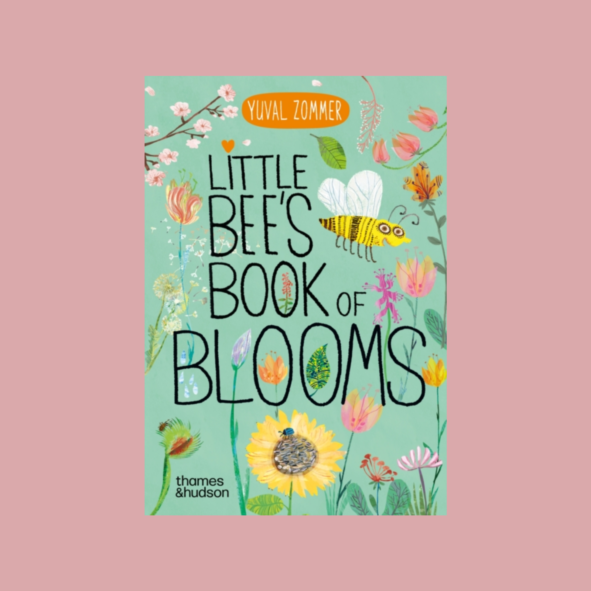 Book cover of 'Little Bee's Book of Blooms' with illustrations of bees and flowers on a light green background.
