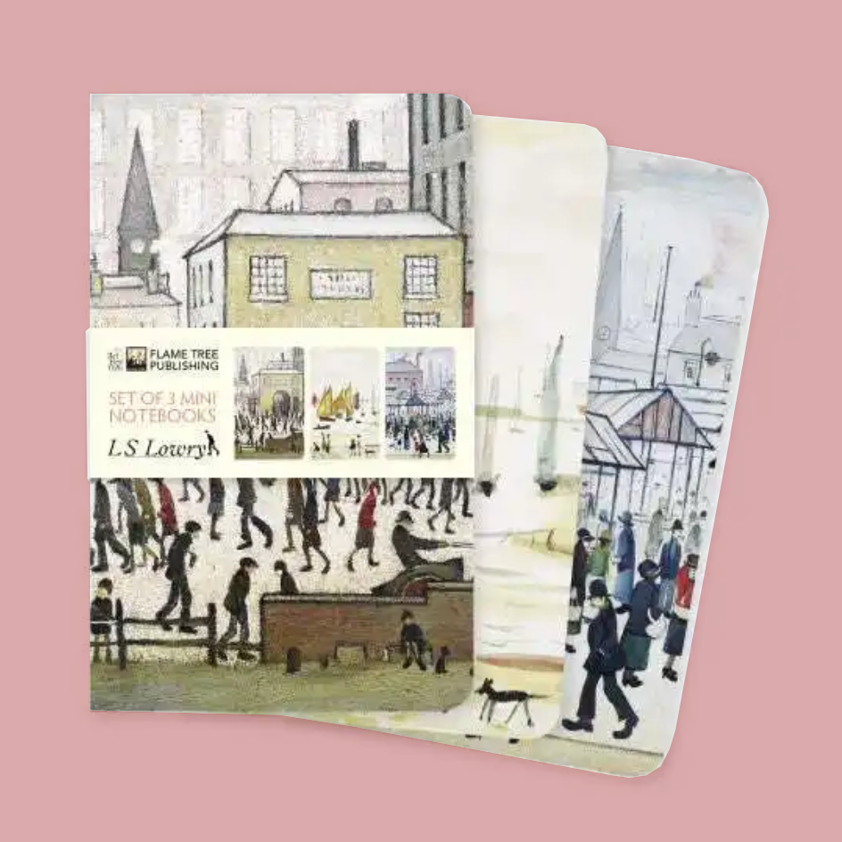A set of three mini notebooks featuring piantings by L.S. Lowry