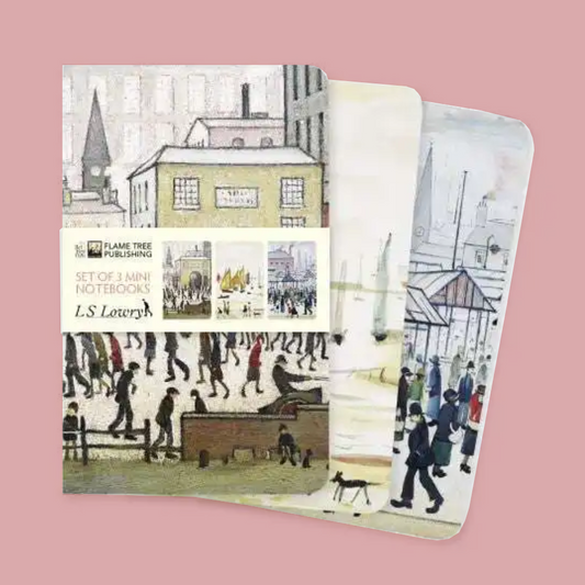 A set of three mini notebooks featuring piantings by L.S. Lowry