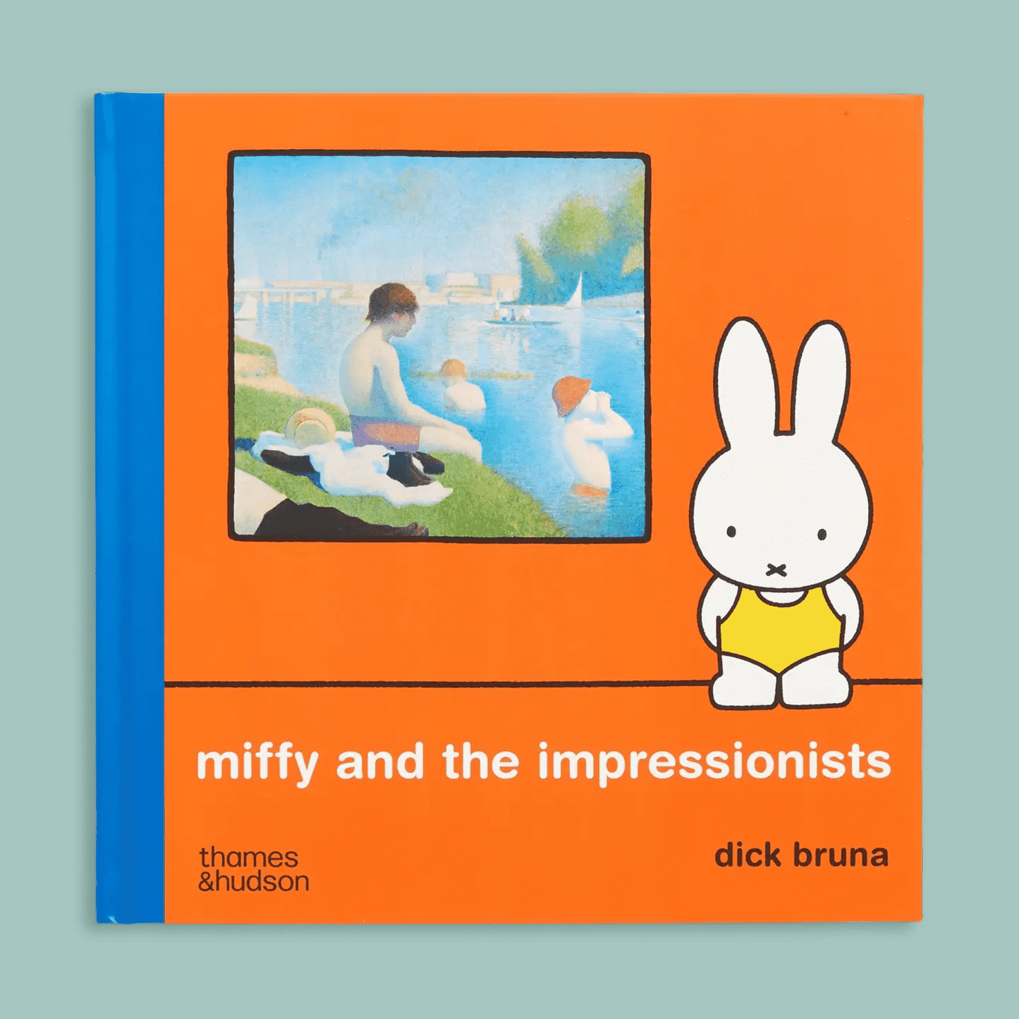 Book cover of 'miffy and the impressionists' by Dick Bruna with a rabbit character and painting illustration.