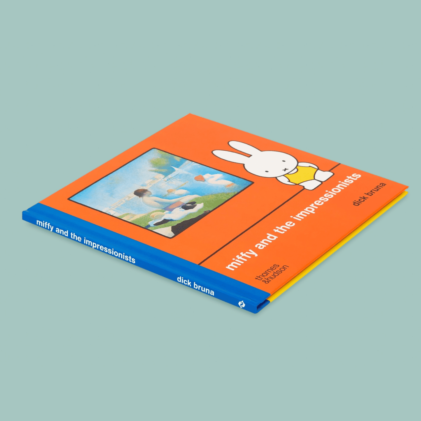 Children's book titled 'miffy and the impressionists' by Dick Bruna on a light blue background