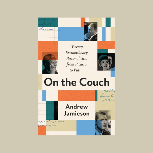 Book cover of 'On the Couch' by Andrew Jamieson with colorful abstract design and portraits.