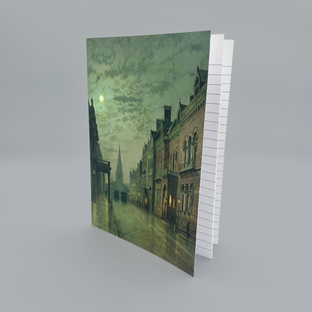 Notebook with Park Row by John Atkinson Grimshaw on the cover.